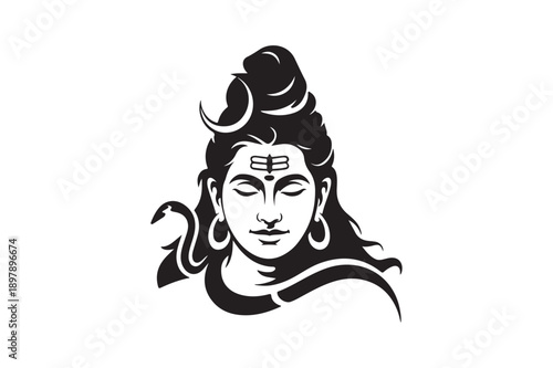 Mahadev  silhouette vector illustration, Black Mahadev head silhouette 