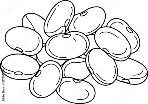 Kidney Beans Outline Illustration, Hand Drawn Black and White Legume Vector Isolated