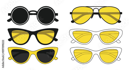 A collection of colorful sunglasses in various styles and frames