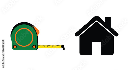 A green tape measure positioned beside a black house icon
