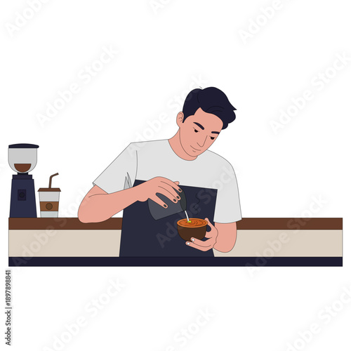 Barista Pouring Milk into Coffee Cup
