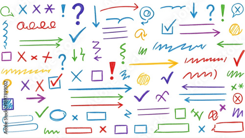 Hand drawn colorful symbols and arrows for presentations