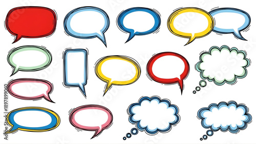 Hand drawn colorful speech bubbles for comics and cartoons