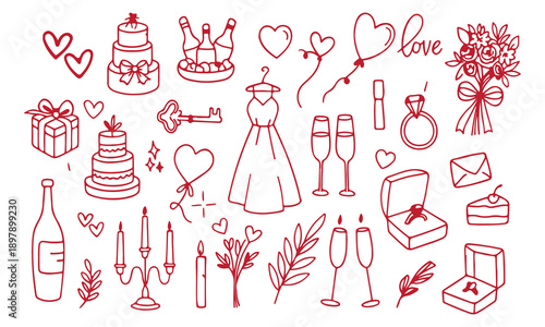 Romantic Wedding Line Art Icons Collection