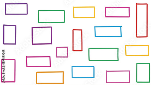 Hand drawn colorful rectangles on white background