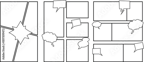 Blank Comic Book Panels and Speech Bubbles: Empty Layout Templates for Storyboarding and Graphic Novels