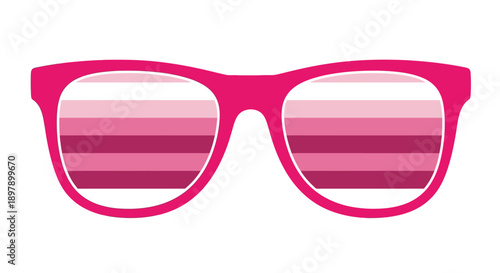 Pink sunglasses with rainbow striped lenses isolated on a white background