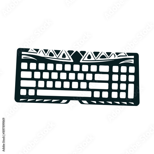 Stylized Keyboard with Tribal Pattern Vector Illustration