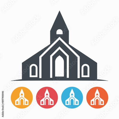 Colorful church logo design with various icons.