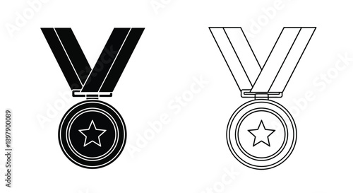 Two medal icons one dark one light with star detailing