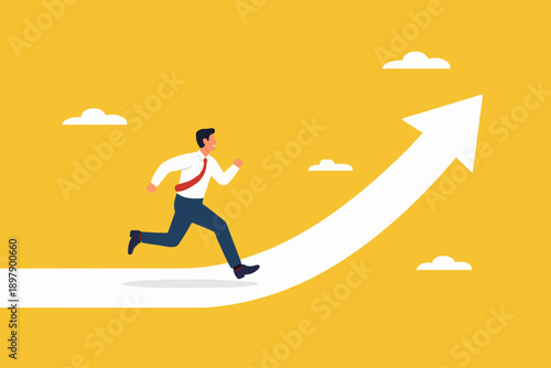 Business Man Running Up Arrow