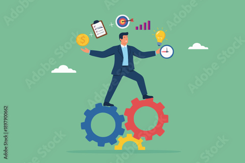 Business Man With Gears