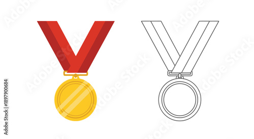 Two medal icons a colored gold medal and a black and white outline