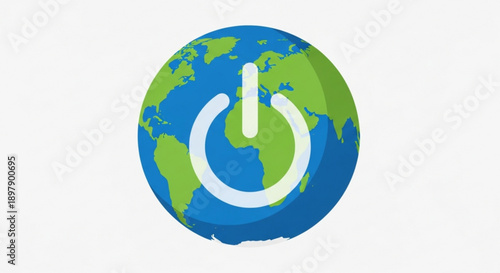 Power Button on Globe Representing Global Energy and Technology