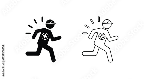 Emergency evacuation icons depicting a person running from danger