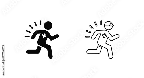 Two stick figures running one filled and one outlined with star symbols