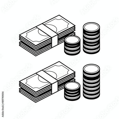 Stacked money and coin illustration.