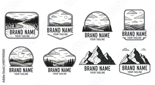 Mountain Landscape Logos with Brand Name.