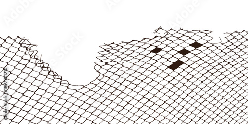 Seamless metal mesh pattern featuring a black barbed razor wire fence design on a steel chain link grid for a secure architectural wallpaper backdrop illustration
