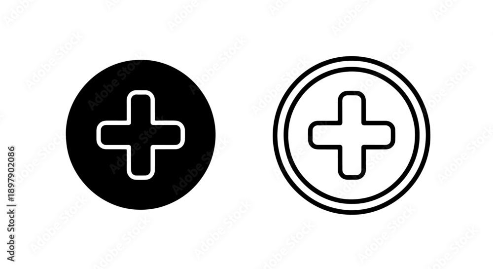 Obraz premium Rounded Plus Sign Icon Set for Add or Positive Actions in Modern UI
