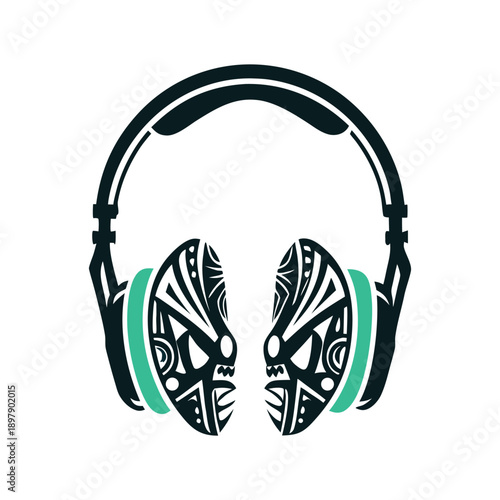 Tribal Headphones Vector Icon, Music Design
