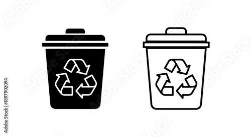Recycle Bin Trash Can Icon Set for Environmental Sustainability Concept