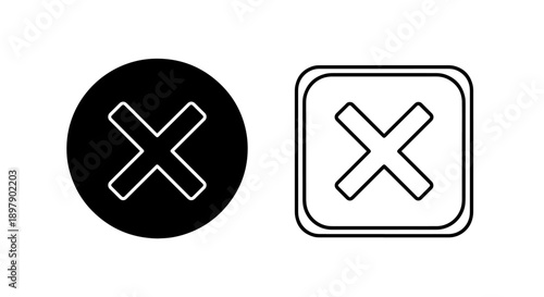 Close or Delete Button Icons: Simple X Mark in Circle and Square for User Interface
