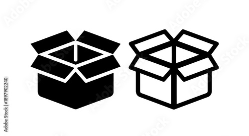 Open Cardboard Box Icon: Shipping, Packaging, Delivery, Unboxing Container Symbol