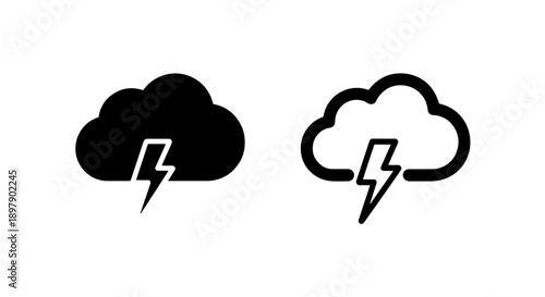 Thunderstorm Cloud with Lightning Bolt Icon: Weather, Forecast, Bad Storm Symbol