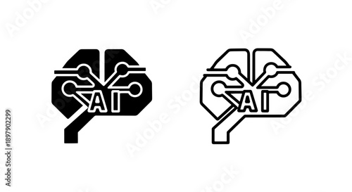 AI Artificial Intelligence Brain Icon: Machine Learning, Digital Mind, Tech Concept