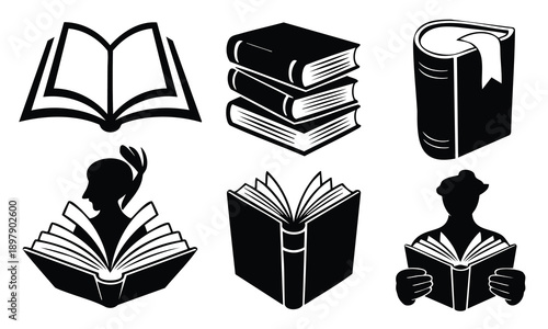 Set bundle world book day silhouette including reader and book stack