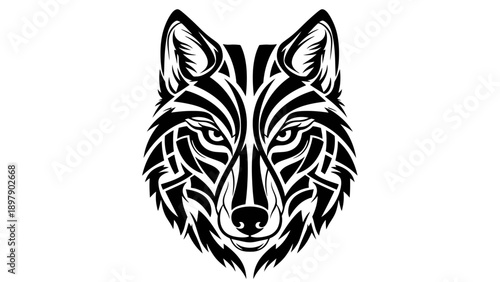 Black and white wolf head illustration.