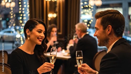 Couple Toasting Champagne Dinner, Urban Bistro, Valentine's Day