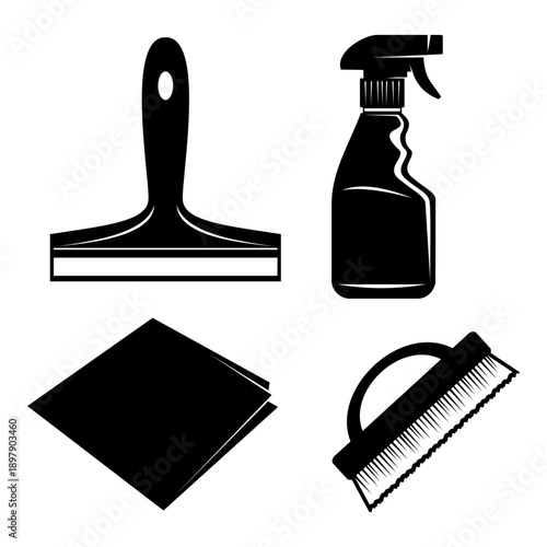 Cleaning tools black and white design art