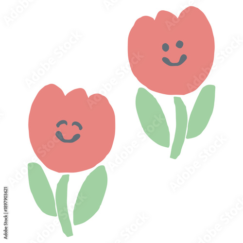 3月の園だよりに使いやすい シンプル手描きイラストカットシリーズ｜笑顔のチューリップ / Simple Hand-Drawn Illustration for March Newsletter | Smiling Tulip