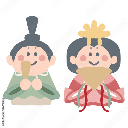 3月の園だよりに使いやすい シンプル手描きイラストカットシリーズ｜雛人形 / Simple Hand-Drawn Illustration for March Newsletter | Hina Dolls