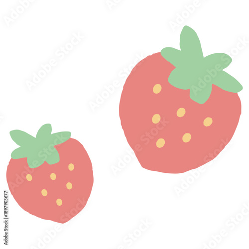 3月の園だよりに使いやすい シンプル手描きイラストカットシリーズ｜イチゴ / Simple Hand-Drawn Illustration for March Newsletter | Strawberry