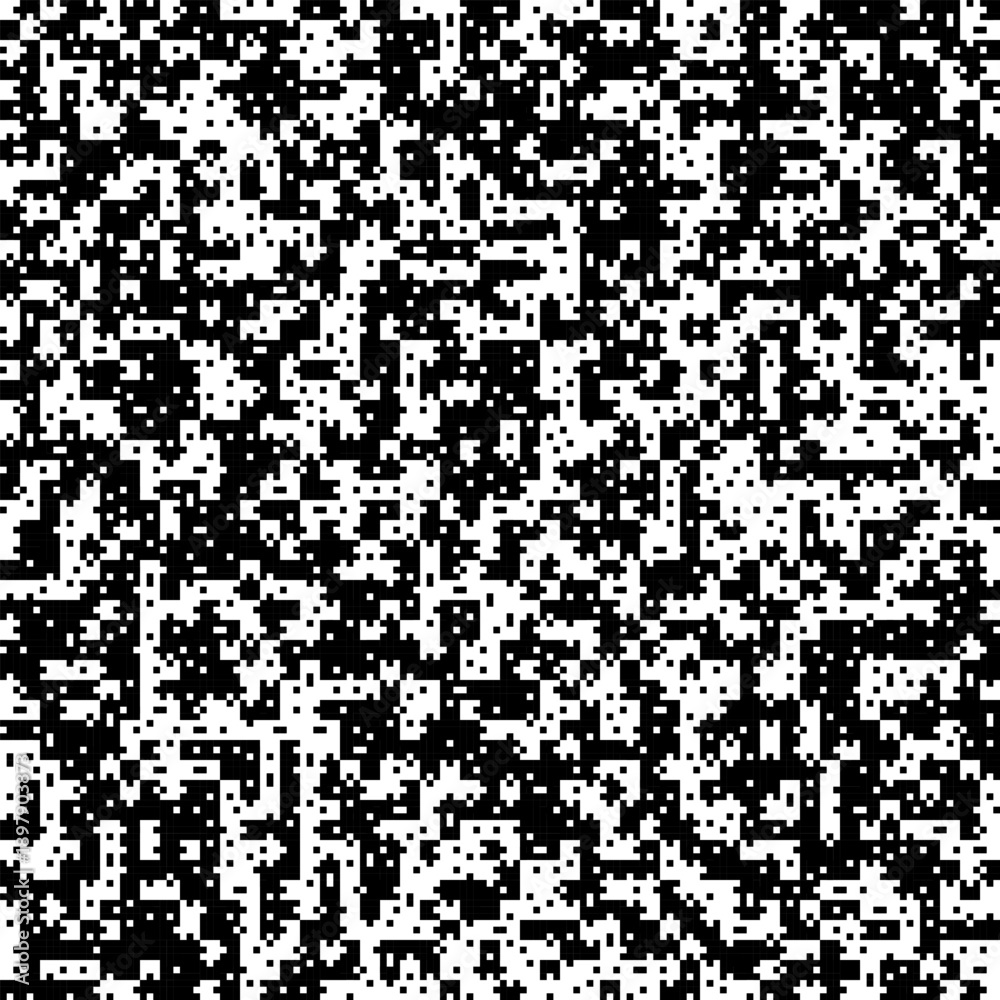 Fototapeta premium Intense black-white pixel chaos with tiny scattered fragments and high-density specks, gritty noisy static like big data overload or crypto hash distortion.