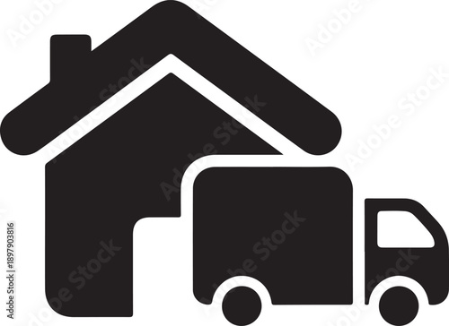 Home moving and delivery truck icon isolated on white background, illustration