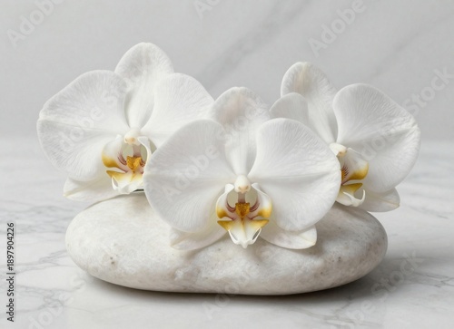 A beautiful macro closeup of a white Phalaenopsis orchid blossom with bright petals on a stem, isolated against both black and white backgrounds to highlight its natural tropical flora beauty
