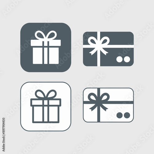 Set of gift and gift card icons in various styles.