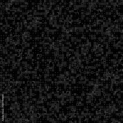 Dense deep black pixel noise with tiny irregular specks and fragments, gritty uniform static texture like encrypted data voids or crypto hash darkness.