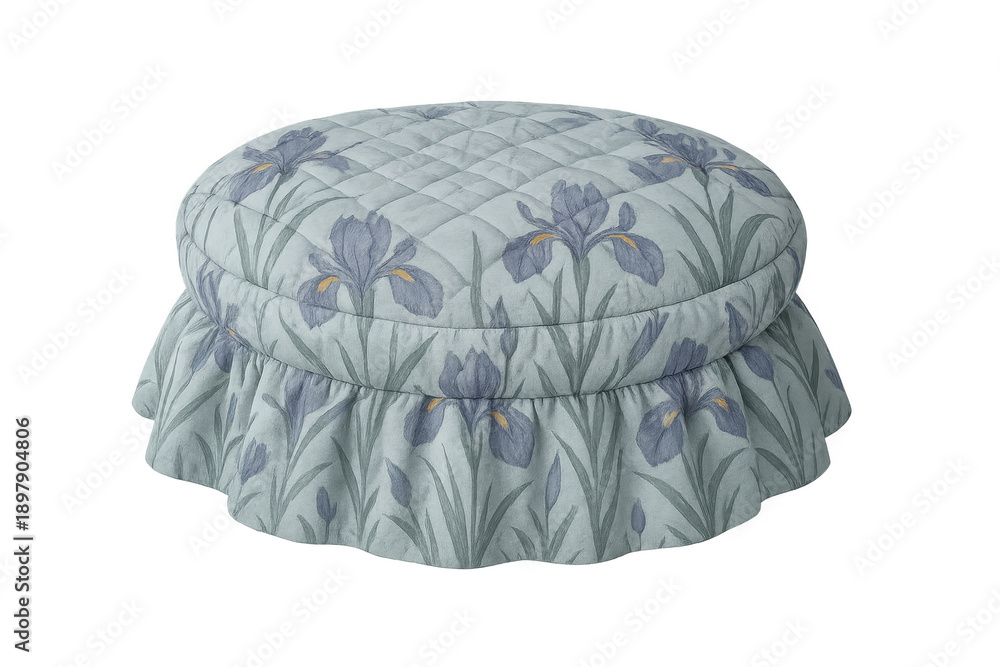 Fototapeta premium Quilted ottoman with iris floral pattern and ruffles