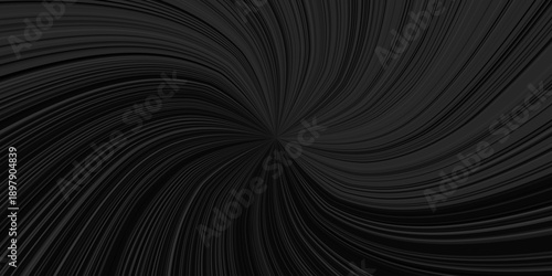A monochromatic dark grey and black vector illustration featuring a radial burst of curved lines spiraling outward from a central point.