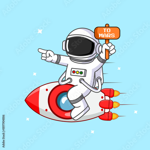 Cute Astronaut Rushing Rocket Journey to Mars Vector
