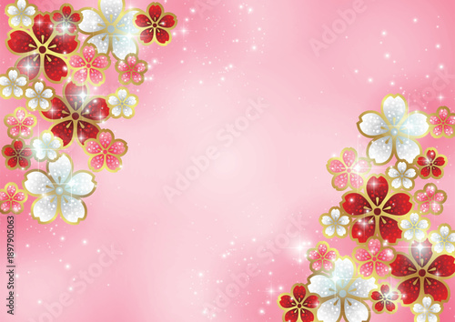 桜ジュエリー、背景、イラスト、ピンク、キラキラ、かわいい、横