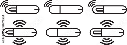 Dog microchip icon. Smart chip symbol. Pet identification symbols. Animal RFID chip graphic design. Veterinary tracking and safety signs. Flat illustration vector set