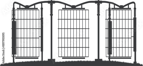 Three large black electrical transformers with grid patterns on a white background electricity electrical equipment