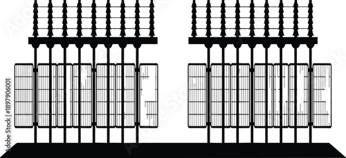 Two groups of electrical transformers with grid patterns arranged symmetrically on a white background
