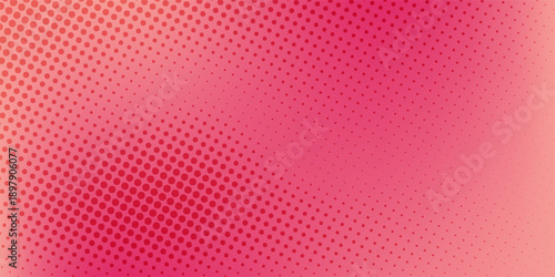 Pink orange polka dots gradient halftone background. Pop art cartoon dot texture with comic graphic design, Horizontal abstract pattern wall for cover digital technology.